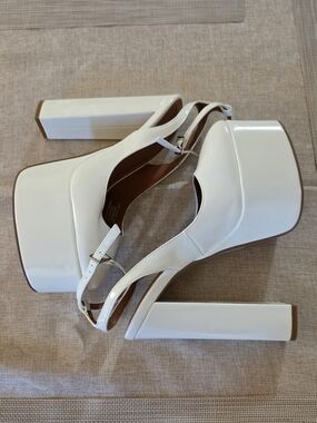 White Platform Slingback Heels with ankle strap.Size 7